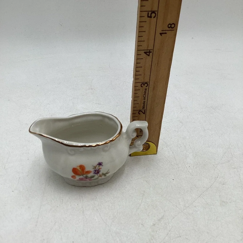 Vintage Miniature Porcelain Tea Set Floral Gold Trim Teapot Coffee Pot Creamer